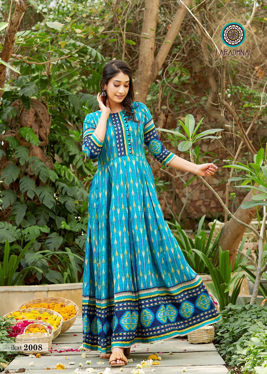Aradhna Ikat 2 Heavy Rayon Designer Printed  Anarkali Long Kurti Collection